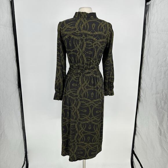 Richard Allan x H&M Shirt Dress Brown Green Printed Pattern Dress Women’s Sz 6 - Picture 4 of 12